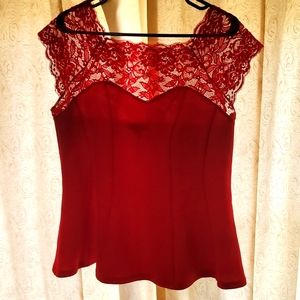 2/$10 Lace shoulder peplum top